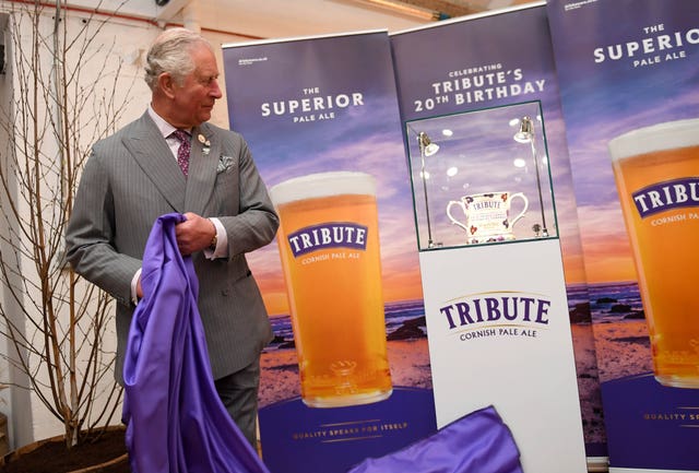 The Prince of Wales during a visit to St Austell Brewery in Cornwall