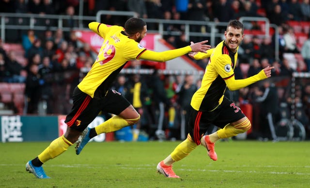 Watford's Roberto Pereyra scores in the 92nd minute to seal his side's 3-0 victory over Bournemouth