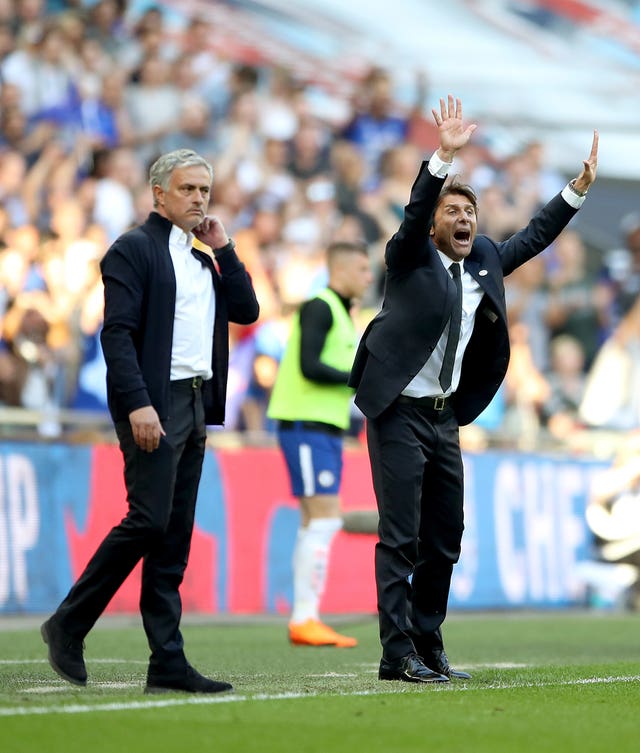 Chelsea's victory meant Antonio Conte (right) ended his reign with another trophy, getting the better of the club's former boss Jose Mourinho (right)