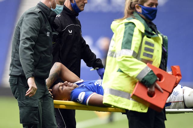 Alfredo Morelos was carried off with a gashed knee