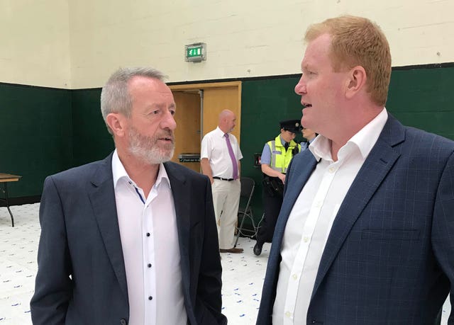 Senator Paudie Coffey (right) talks to Fine Gael MEP Sean Kelly at an election count centre