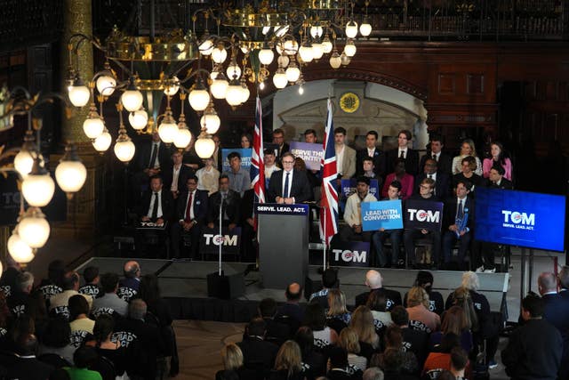 Conservative leadership hopeful Tom Tugendhat speaking at a Conservative Party leadership campaign event at the Royal Horseguards Hotel in Whitehall, Westminster.