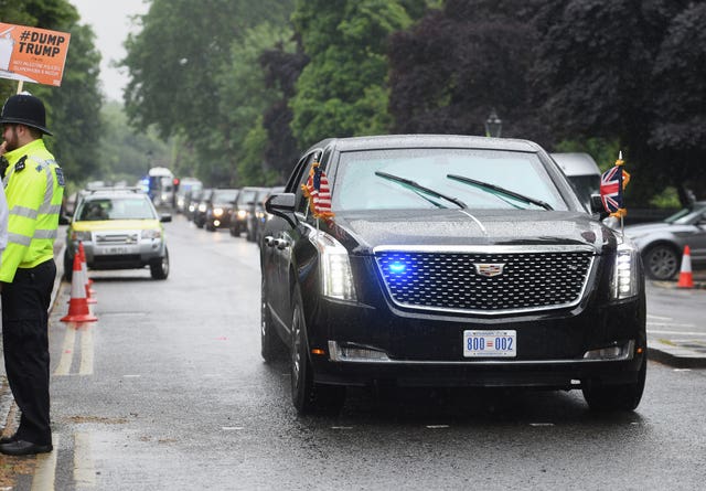 The Beast arrives back at Winfield House following Donald Trump's meeting with Theresa May