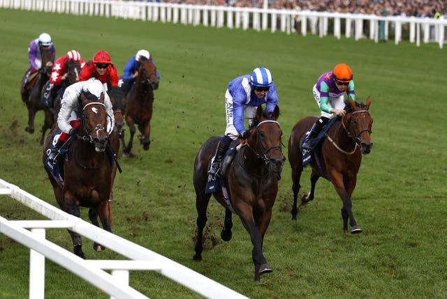 Baaeed beat Palace Pier (left) and Lady Bowthorpe in the QEII
