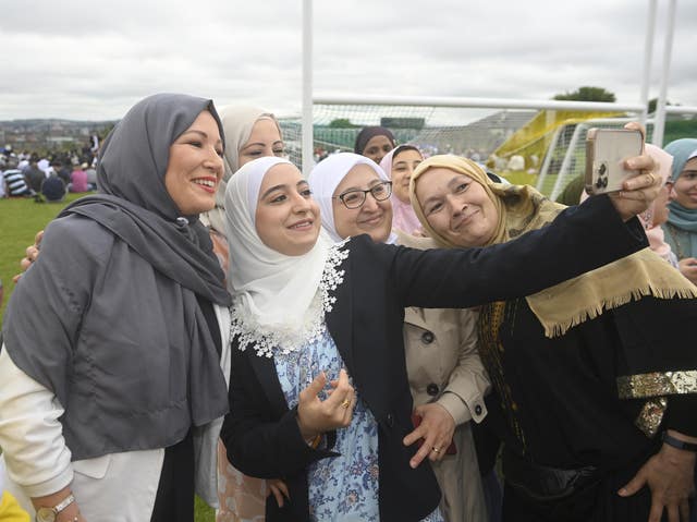 Sinn Fein Vice President Michelle O’Neill (left) poses for a selfie (Mark Marlow/PA)