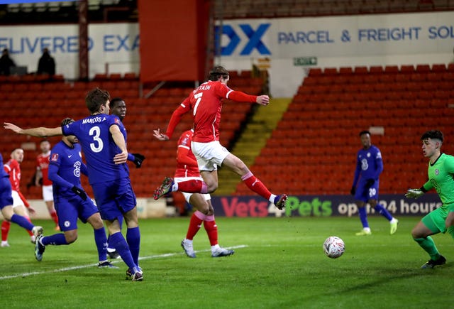 Barnsley’s Callum Brittain (centre) twice went close for Barnsley