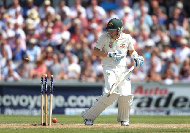 Australia captain Michael Clarke is bowled to give Stuart Broad his 200th wicket in Test cricket during the 2013 Ashes series