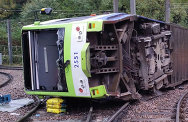 The tram after it derailed