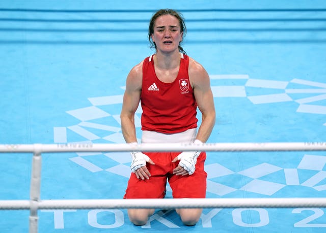 Kellie Harrington sank to her knees after being declared the winner of the women's lightweight final (Adam Davy/PA)