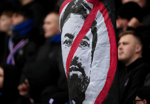 Rangers fans display a banner calling for Martin's exit