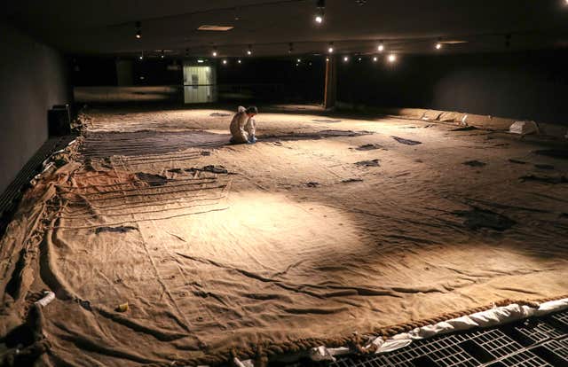 The sail laid out at the National Museum of the Royal Navy