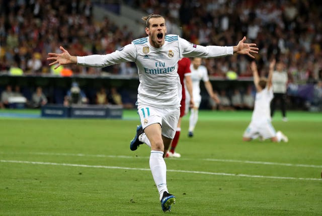 Real Madrid's Gareth Bale celebrates scoring in the Champions League final against Liverpool 