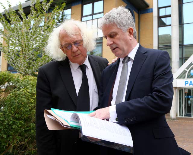 Mark Bates with Martyn Lewis, who both had family members who were severely injured in mysterious circumstances at Beech Lodge care home (Gareth Fuller/PA)