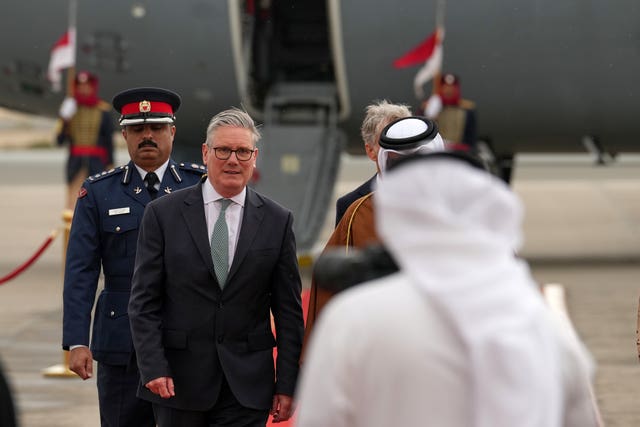 Prime Minister Sir Keir Starmer arriving at an airport in Bahrain on Thursday