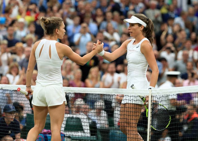 Simona Halep (left) lost in the Wimbledon quarter-finals last year to Johanna Konta