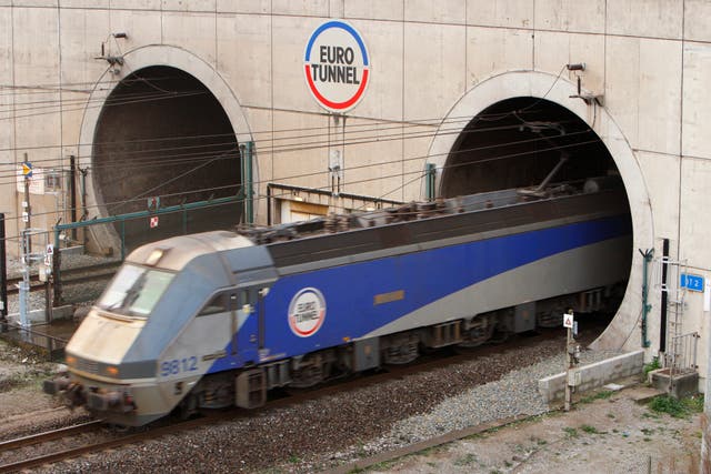 A train leaves the Euro Tunnel at Coquelles in France. 
