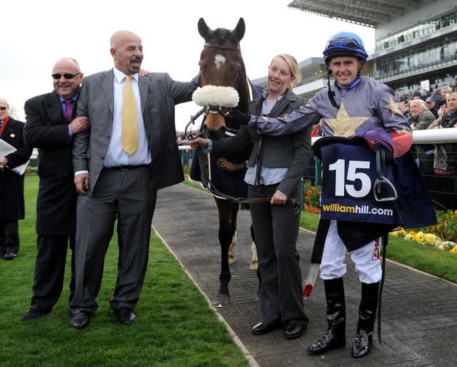 Richard Fahey (left), Marwan Koukash and Tony Hamilton after Brae Hill won the Lincoln