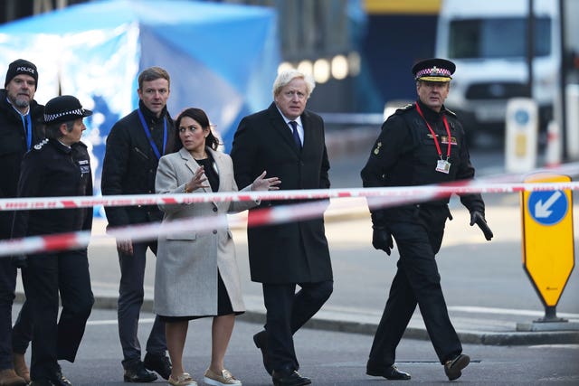 Mr Johnson pictured during a visit to the scene (Steve Parsons/PA)