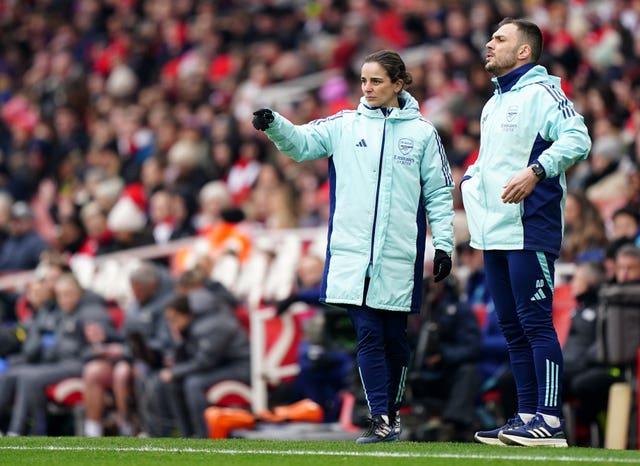 Arsenal head coach Renee Slegers on the touchline (Zac Goodwin/PA)