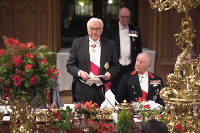 Frank-Walter Steinmeier speaking during the state banquet at Windsor Castle