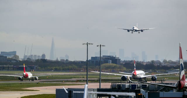 Plane landing at Heathrow airport
