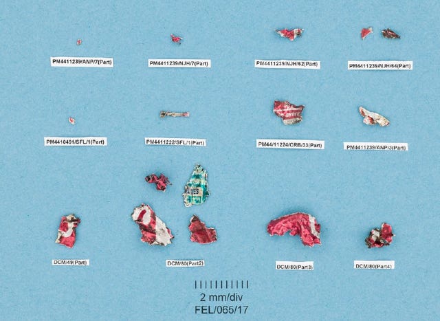 Pieces of metal collected from the scene of the Manchester Arena terror attack
