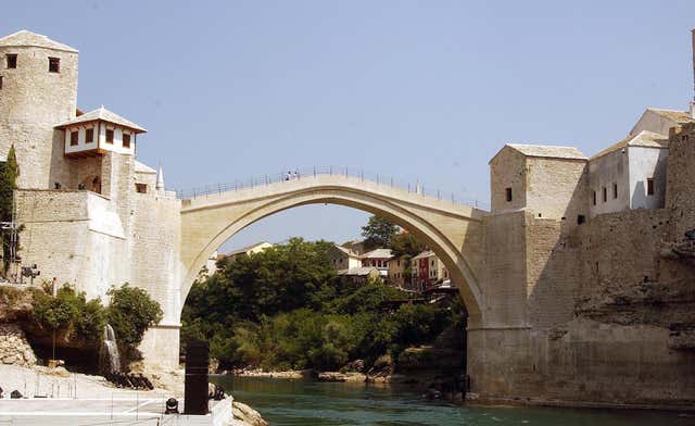 A viewpoint near the famous old bridge in town of Mostar in Bosnia-Herzagovina, which the Prince of Wales visited when it was reopened after rebuilding due to war damage (John Stillwell/PA)