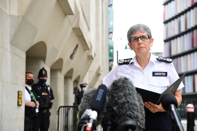Metropolitan Police Commissioner Cressida Dick speaking outside the Old Bailey in central London after Metropolitan Police officer Wayne Couzens pleaded guilty to the murder of Sarah Everard