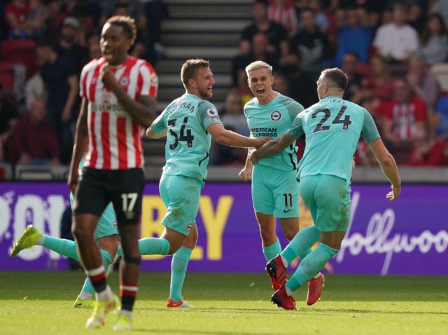 Leandro Trossard (second right) scored a late winner for Brighton against Brentford in September