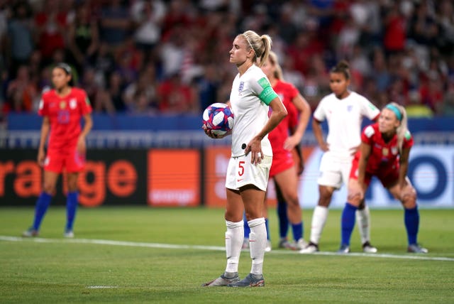 England captain Steph Houghton waiting to taking the penalty in the 84th minute