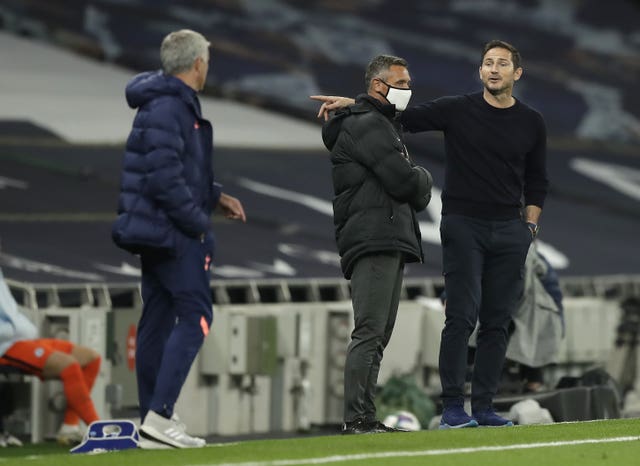 Chelsea manager Frank Lampard (right) had a heated exchange with his former boss