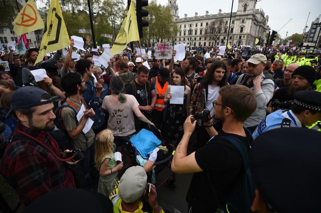 Extinction Rebellion protesters outside Parliament in Westminster