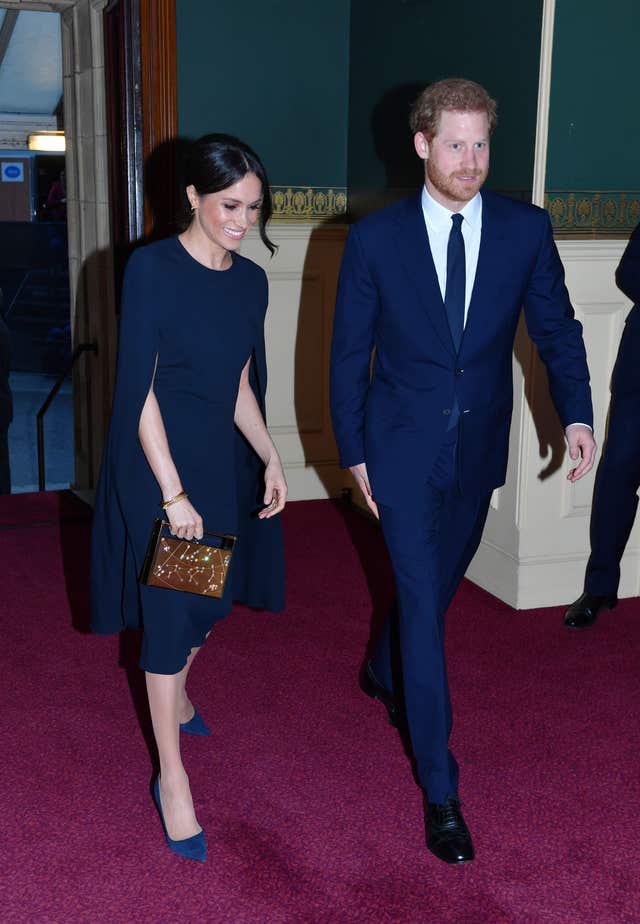 Prince Harry and Meghan Markle arrive at the Royal Albert Hall (John Stillwell/PA)