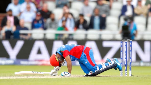 Hashmatullah batted on after being floored by Mark Wood.