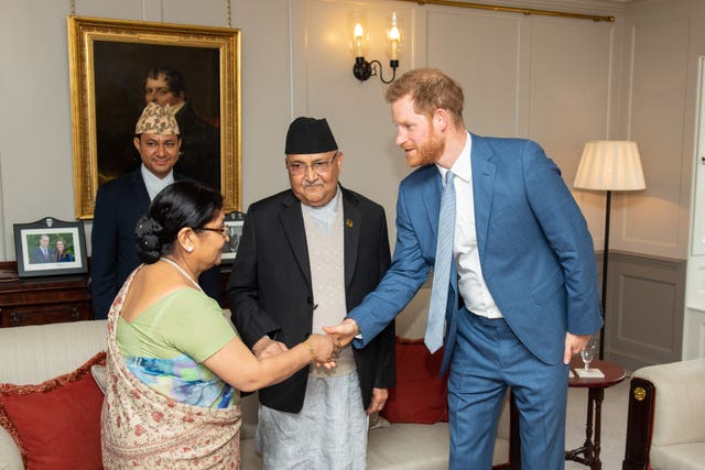 Harry with the Nepalese Prime Minister and his wife
