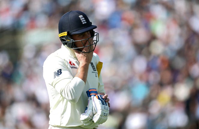 Jason Roy walks off after being dismissed in the third Test at Headingley