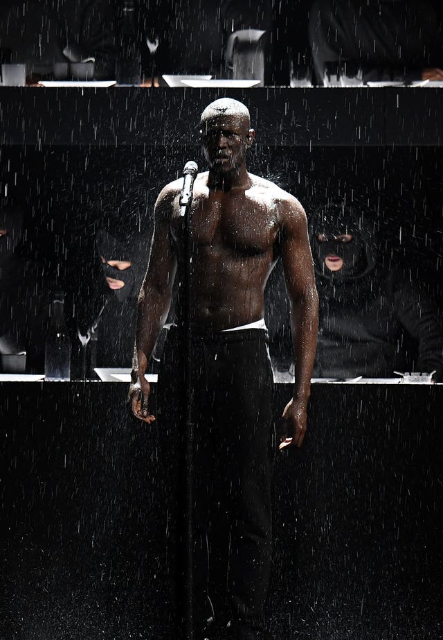 Stormzy performs on stage during the Brits (Victoria Jones/PA)