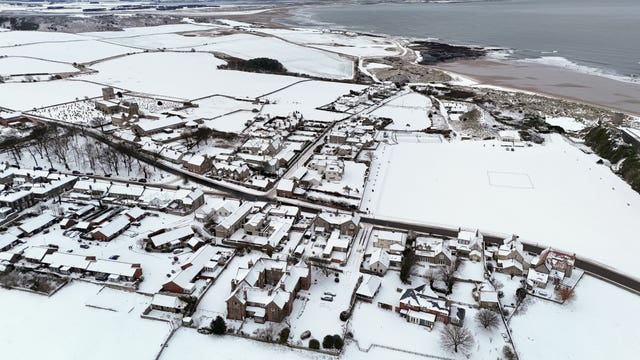 Snowy conditions in Bamburgh, Northumberland