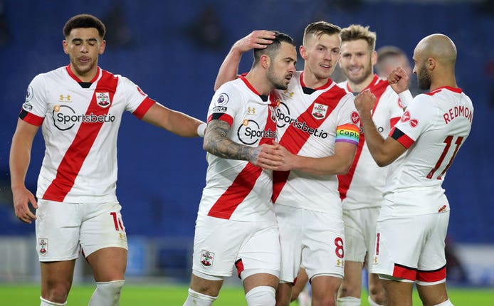 Southampton's players celebrate Danny Ings' winner
