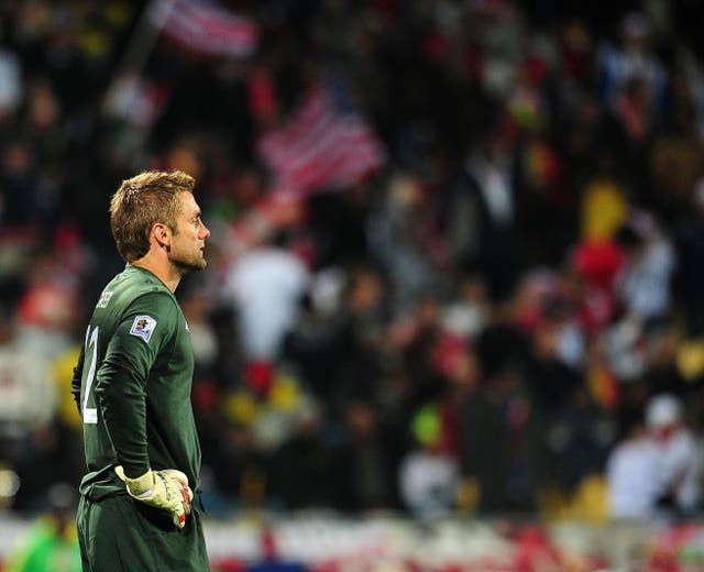 Rob Green reacts after gifting a goal to the United States's Clint Dempsey