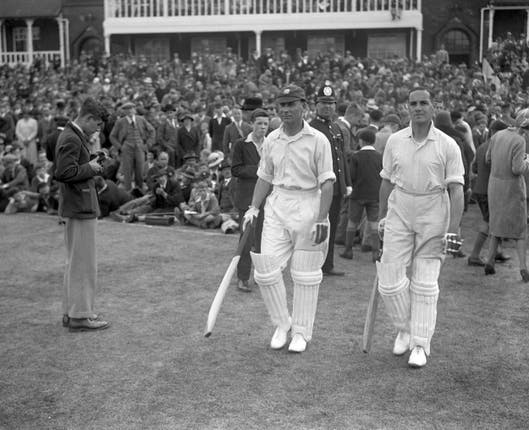 Herbert Sutcliffe, right, guided England to victory in the third Test at the MCG in 1928