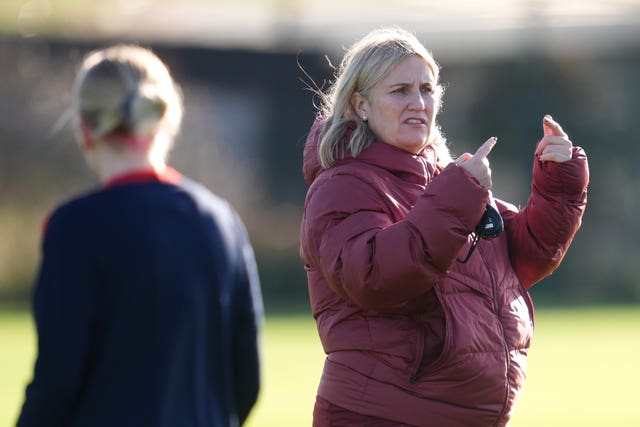 USA head coach Emma Hayes (right) during a training session at the Tottenham Hotspur Training Ground, London.