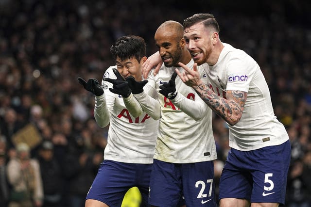 Son Heung-min (left) celebrates