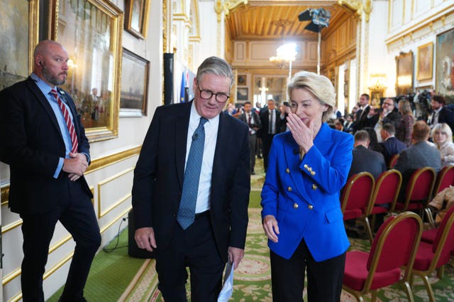 Prime Minister Sir Keir Starmer and president of the European Commission Ursula von der Leyen at a press conference at the end of the UK-EU Summit at Lancaster House in central London