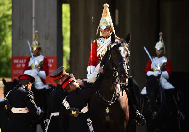 Household Cavalry members undergoing inspection (Kirsty O’Connor/PA)