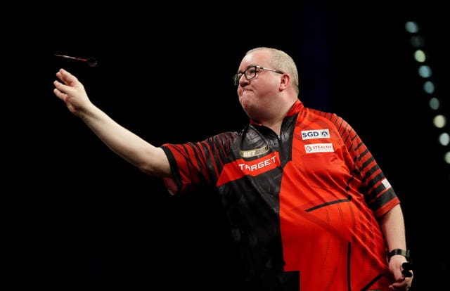 Stephen Bunting in action during night 13 of the Premier League in Birmingham
