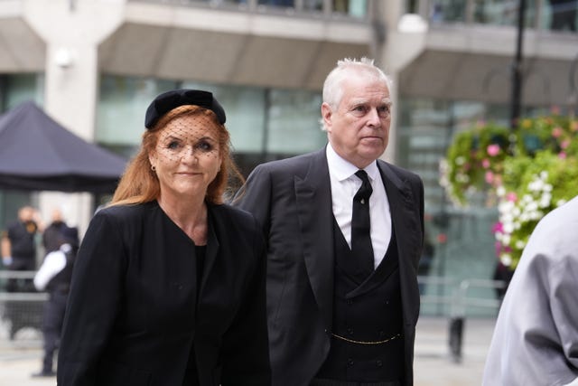 Sarah and Andrew at the Duchess of Kent's funeral