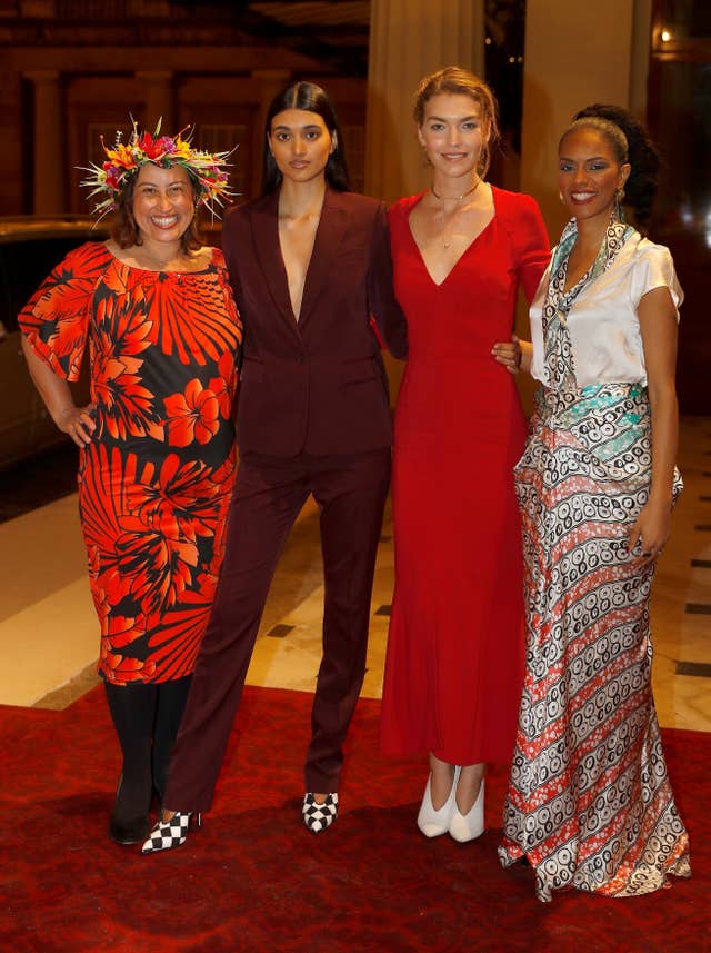 Artisan fashion designer Marama Papau, left, poses  with models Neelam Gill, Arizona Muse and Noella Coursaris (Peter Nicholls/PA)