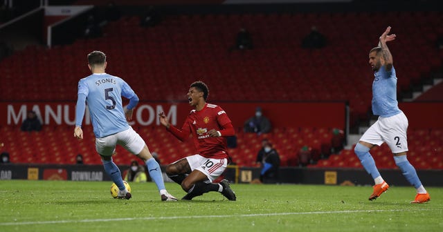 Marcus Rashford was fouled by Kyle Walker in the box - but VAR showed the Manchester United forward was offside 