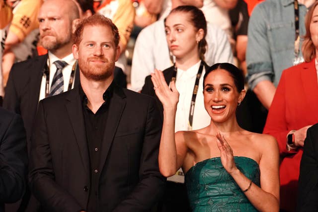 The Duke and Duchess of Sussex during the closing ceremony of the Invictus Games in Dusseldorf, Germany, in September